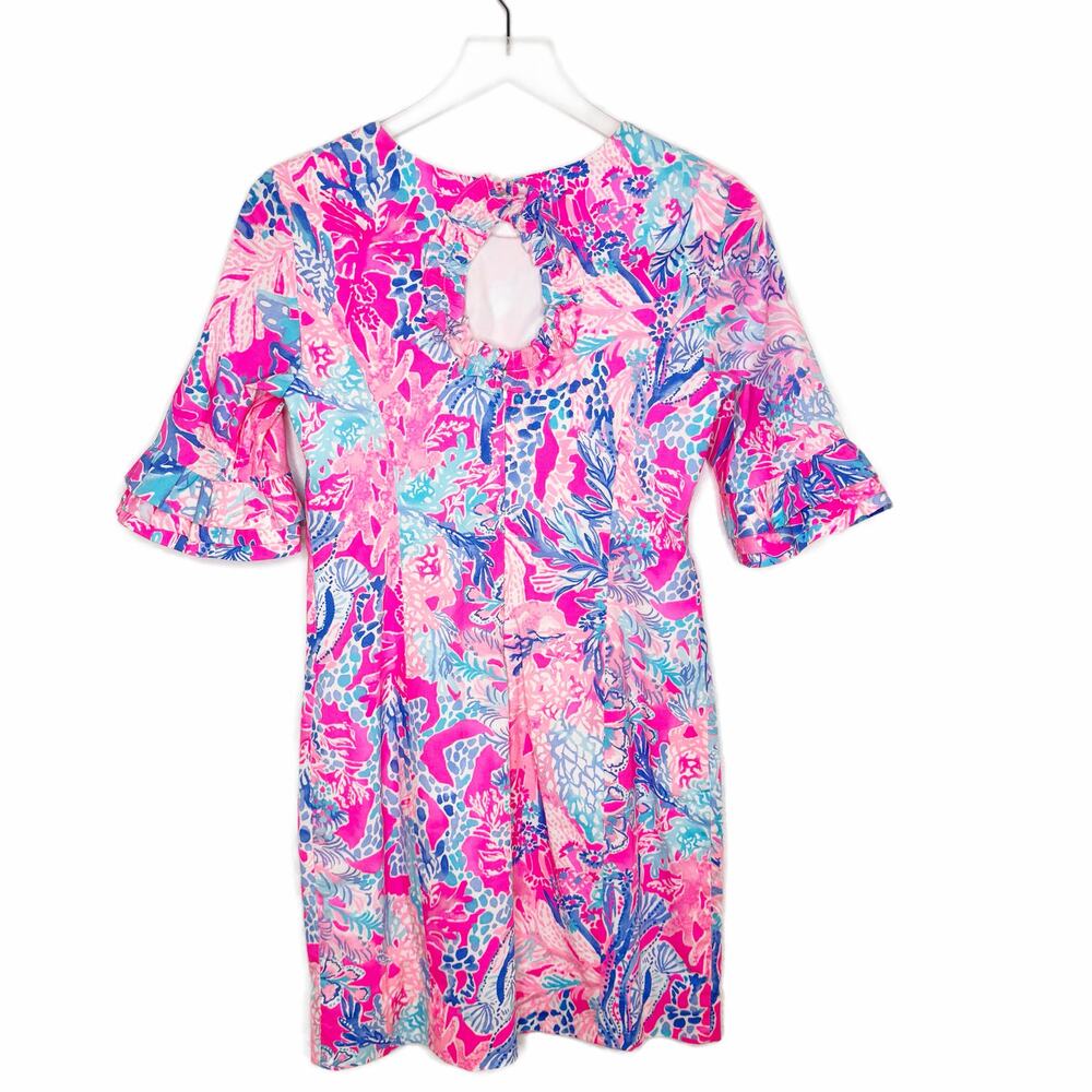 Lilly Pulitzer Dress Size 0 Light Pascha Pink Aquadesiac Fiesta Stretch Tropical - Picture 3 of 13